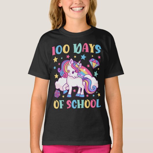 100日の学校ユニコーン女の子先生女の子 Tシャツ (正面)