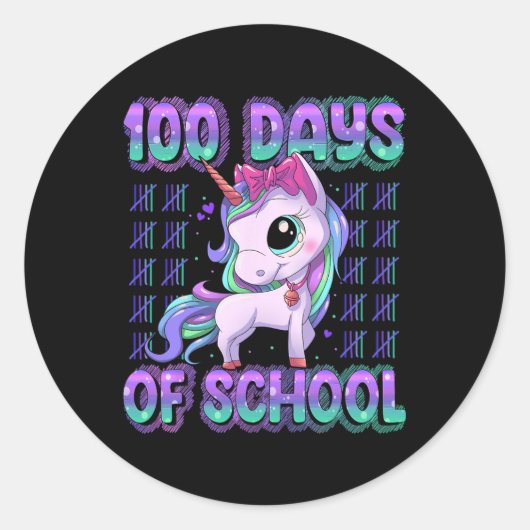100日の学校ユニコーン100頭が切れる日100th ラウンドシール (正面)