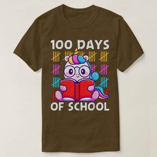 100日の学校ユニコーン – 100th day of school T Tシャツ (デザイン正面)