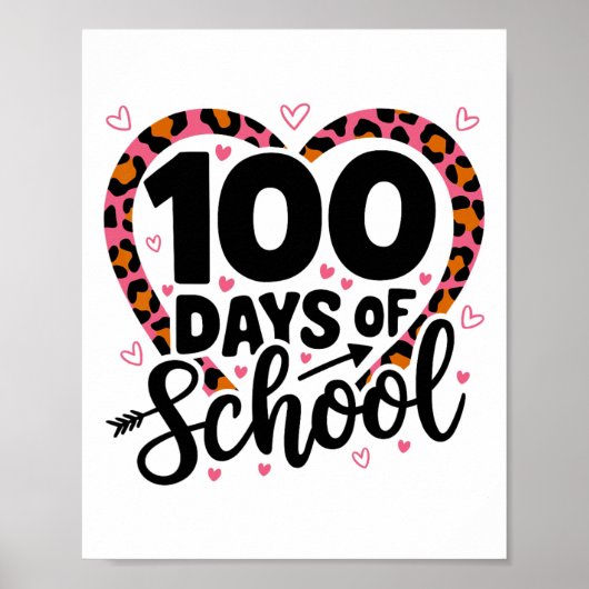 100日の学校レオパードハート女性子供 ポスター (正面)