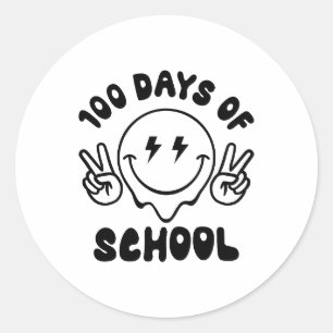100日の学校レトロスマイリーフェイス ラウンドシール