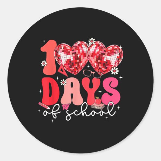 100日の学校レトロディスコハート100日目 ラウンドシール (正面)