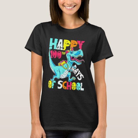 100日の学校先生と学生Trex Dinosa Tシャツ (正面)