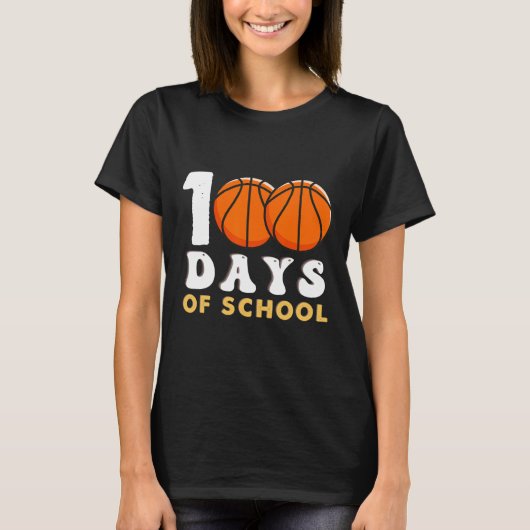 100日の学校先生バスケットボールおもしろい Tシャツ (正面)