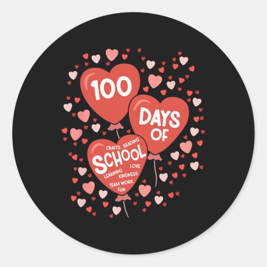 100日の学校先生数ハート教えの1 ラウンドシール (正面)
