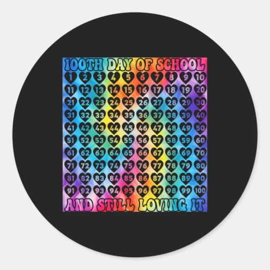 100日の学校絞り染めハート数100日 ラウンドシール (正面)
