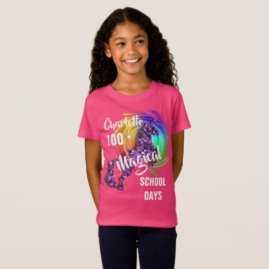 100日の学校魔法ユニコパーソナライズされたーン Tシャツ (正面フル)