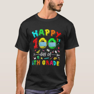 100日の学校4年生顔マスク学生交流 Tシャツ