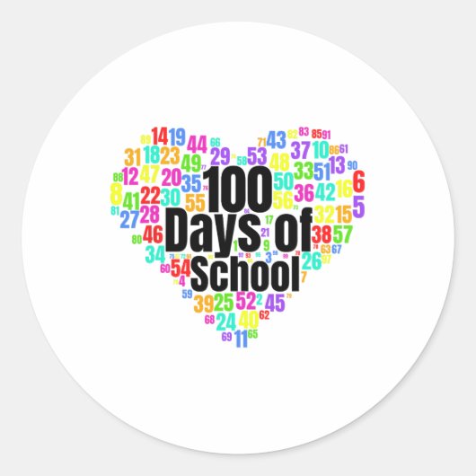 100日の学校 – ハートの数字からデザイン ラウンドシール (正面)