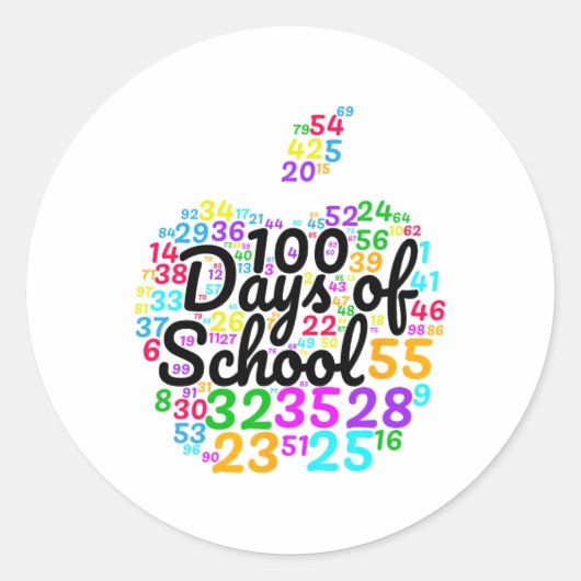 100日の学校 – Appleの数字からデザイン ラウンドシール (正面)