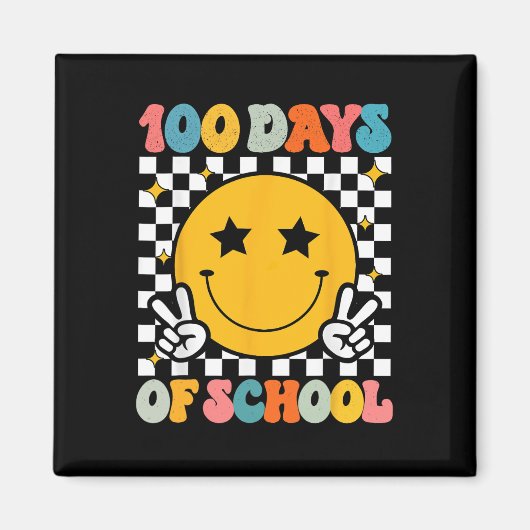 100日の学校Groovyスマイル顔 マグネット (正面)