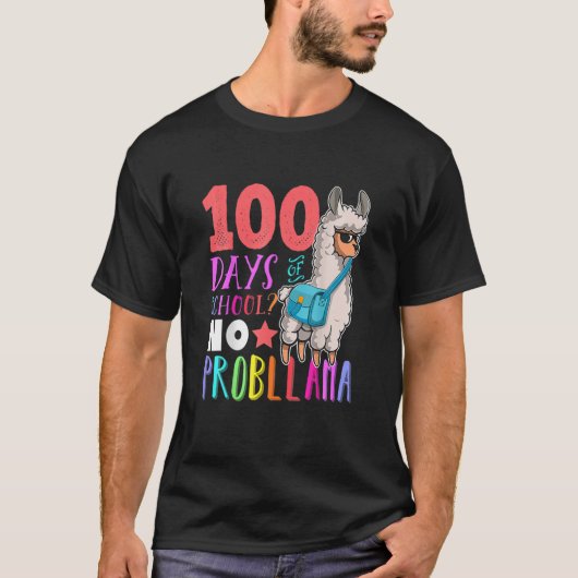100日の学校No Probllama Llama Happy 100th Tシャツ (正面)