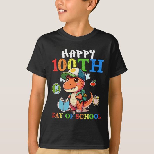 100日の学校Tレックス恐竜先生少年 Tシャツ (正面)