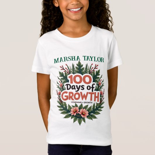 100日の成長:学と開花 Tシャツ (正面)
