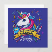 100日の魔法のかわいい学ユニコーン 招待状 (正面/裏面)