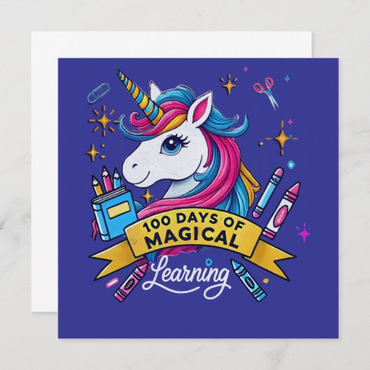 100日の魔法のかわいい学ユニコーン 招待状 (正面/裏面)