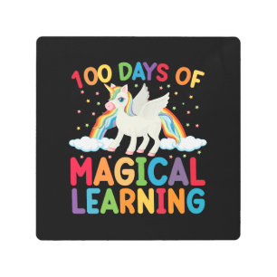 100日の魔法の学学校ユニコーン女の子 メタルプリント