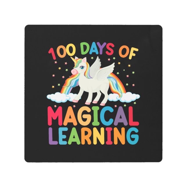 100日の魔法の学学校ユニコーン女の子 メタルプリント (正面)