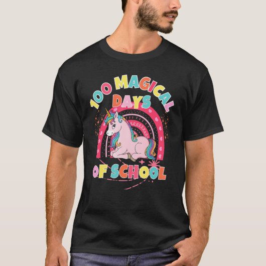 100日の魔法学の虹のユニコーン100 D Tシャツ (正面)