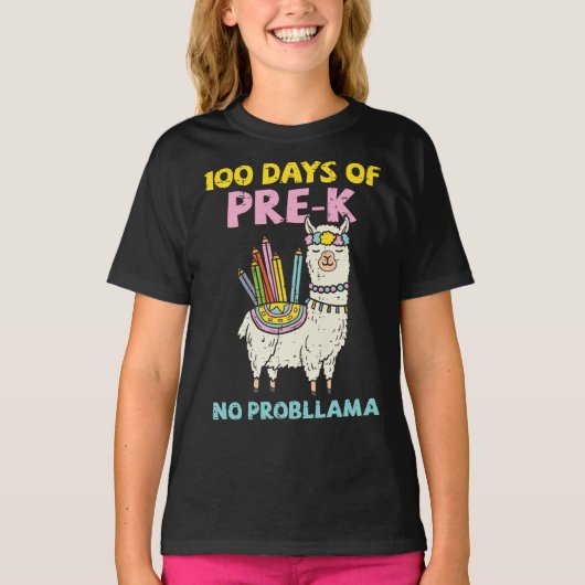 100日のPre-K No Prob-Llama 100日学校G Tシャツ (正面)