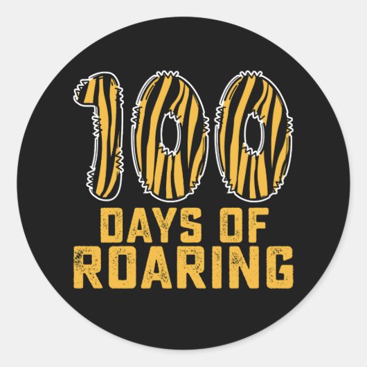 100日のRoaring Tiger おもしろい 100th Day School ラウンドシール (正面)