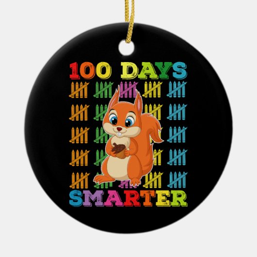100日も賢くなったリス 100日目の登校日 セラミックオーナメント (正面)