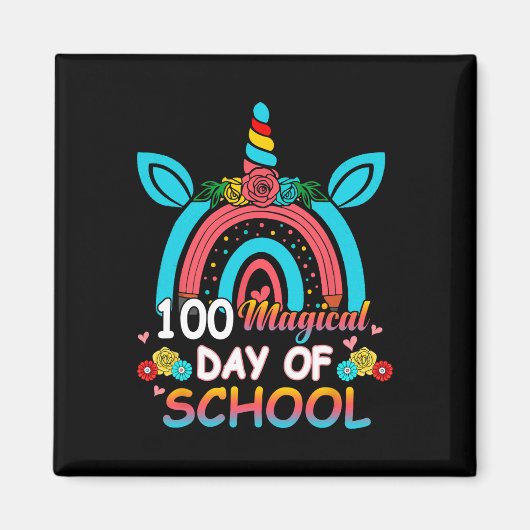 100日も賢くなった!レインボーユニコーン 100日目の登校 マグネット (正面)