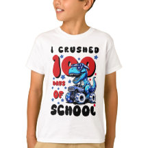 100日を乗り越えた恐竜トラックの子供Tシャツ
