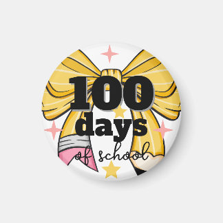 100日を祝う黄色い鉛筆のリボンマグネット マグネット