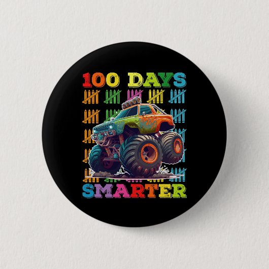100日を迎えたよ モンスタートラック 100日記念日 学校 缶バッジ (正面)