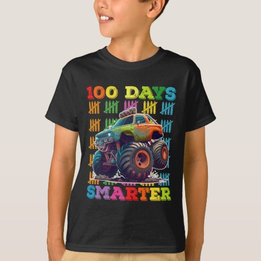 100日を迎えたよ モンスタートラック 100日記念日 学校 Tシャツ (正面)