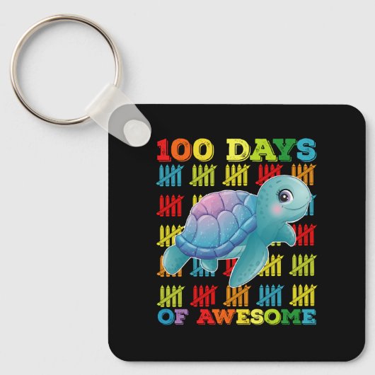 100日を迎えたカメのイカした100日間 学校 キーホルダー (正面)