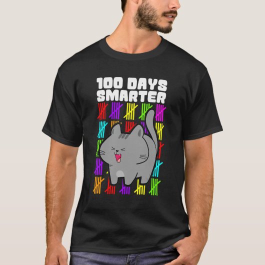 100日を迎えたネコTシャツ 100日の学校 男の子 女の子 Tシャツ (正面)