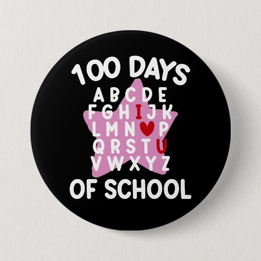 100日を迎えた学校のアルファベット 100日目を迎えた先生 缶バッジ (正面)