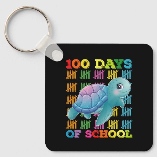 100日を迎えた学校のカメの先生と生徒 キーホルダー (正面)