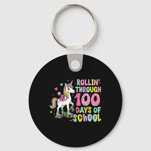 100日を迎えた学校のユニコーン 100日目もっと賢くなった女の子 キーホルダー (正面)