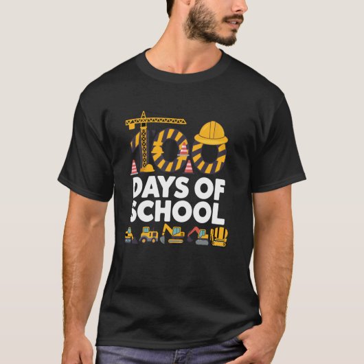100日を迎えた学校の建設車両 少年 キッズ Tシャツ (正面)