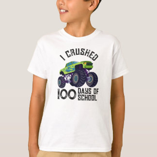 100日を迎えた学校の緑のモンスタートラック Tシャツ
