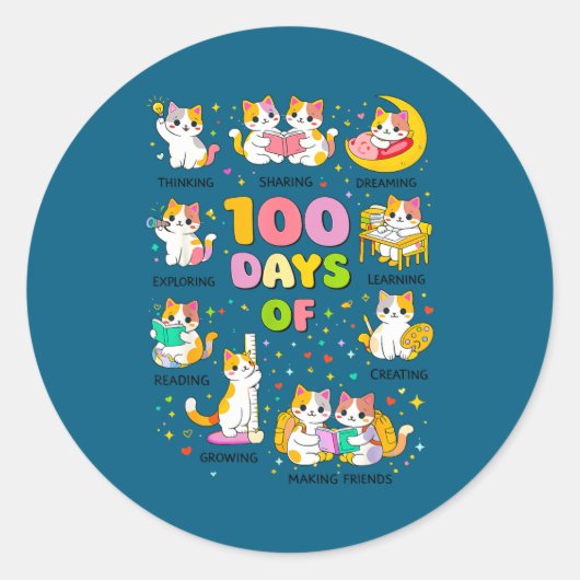 100日を迎えた学校は賢い かわいい 猫 子猫 ラウンドシール (正面)
