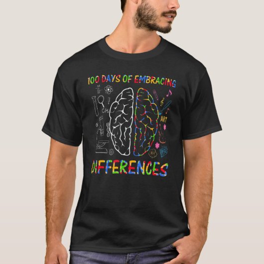 100日を迎えた学校 差異を受け入れる 自閉症のサポート Tシャツ (正面)