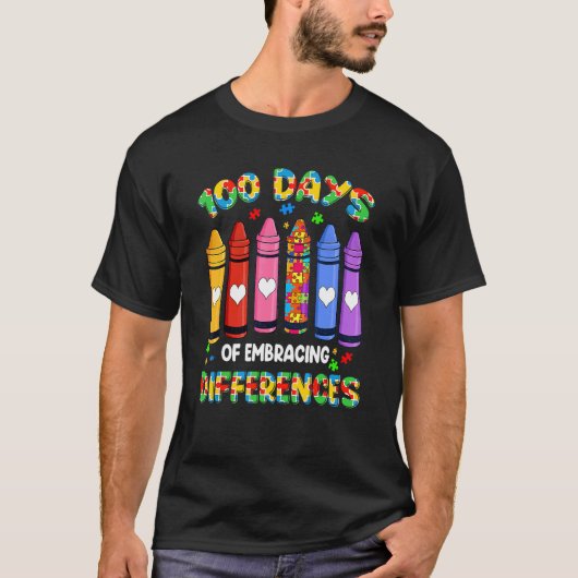 100日を迎えた学校 差異を受け入れる 自閉症啓発 Tシャツ (正面)