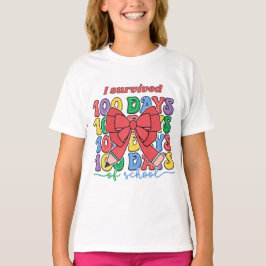 100日を迎えた学校 赤鉛筆 リボン ガーリー 先生 Tシャツ