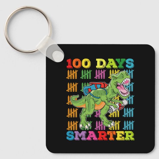 100日を迎えた賢いティラノサウルス 100日記念 学校 キーホルダー (正面)