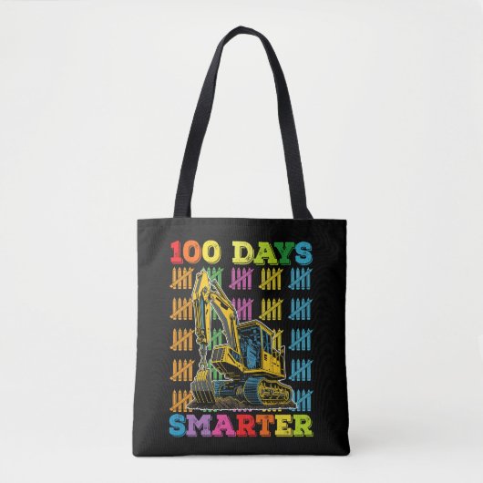 100日を迎えた賢い油圧ショベル 100日目の登校日 トートバッグ (正面)