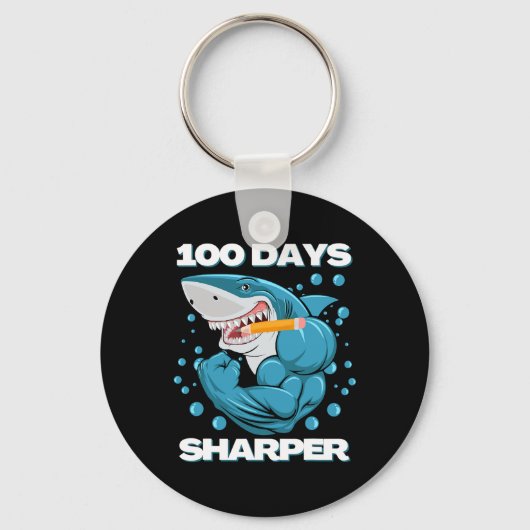 100日シャーパーシャークおもしろい100日の学校 キーホルダー (正面)