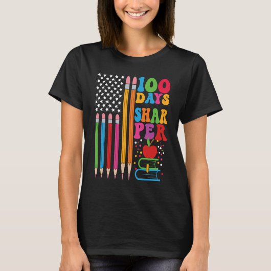 100日シャーパー国旗の先生ハッピー100日S Tシャツ (正面)