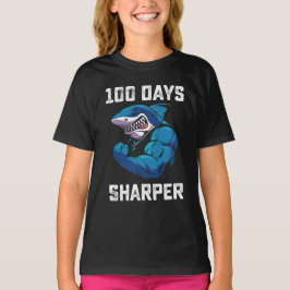 100日シャープシャーク100日目の学校ジム Tシャツ