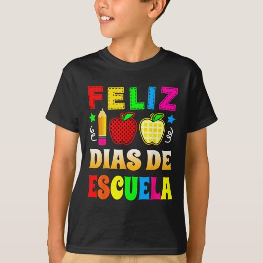 100日スペインのの学校 – Feliz 100 Dias De Esc Tシャツ (正面)