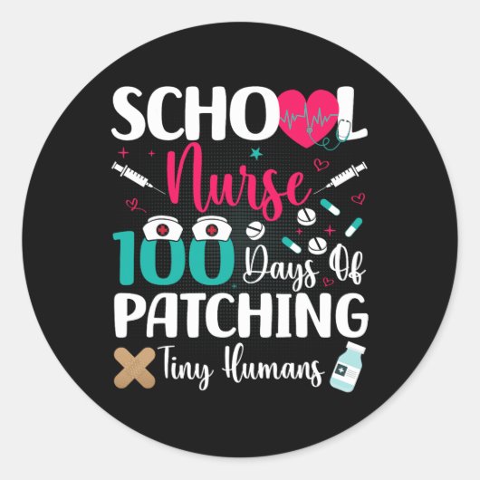 100日パッチ適用の小さな人間の学校ナース ラウンドシール (正面)