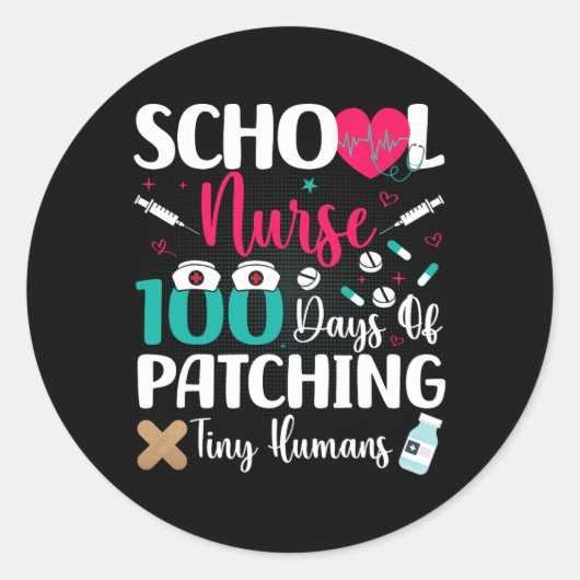 100日パッチ適用の小さな人間の学校ナース ラウンドシール (正面)